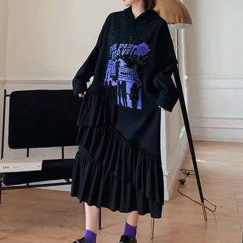 Vogue List Vytlačený Žena Mikina Nadrozmerná Ženy Harajuku Hoodie Šaty Fleece Streetwear kórejský Kpop Oblečenie Black Topy 3XL