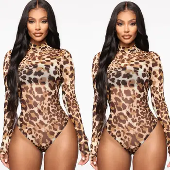 VS&LLWQ Leopard Tlač Krátky Rukáv Kombinézu Ženy Sexy Gepard Bodycon Kombinézach 2020 Žena Divoký Telo Topy