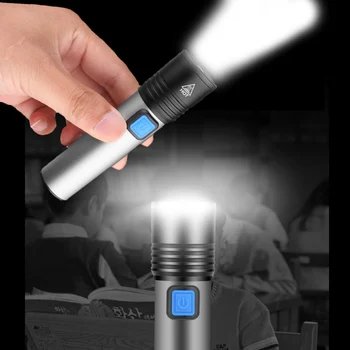 Vstavanú Batériu, LED Baterka USB Rechargeabl Prenosné Zoom Baterka Pochodeň T6 LED Baterkou Vodotesný, Baterka Na kempovanie