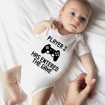 Vtipné Dieťa Dieťa Romper Hráč 3 Vstúpil Do Hry Tlač Krátke Rukávy Novorodenca Oblečenie Batoľa Chlapec Dievča Jumpsuit