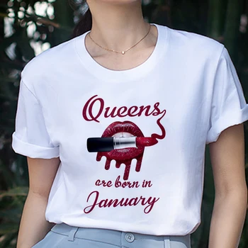 Vtipné kráľovnej sa narodili v januári červené ústa rúž vytlačené tričko priatelia narodeniny darček tričko DIY leto, jeseň top žena