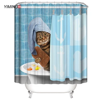 Vtipné mačku tlač kúpeľni sprchový záves na pláži Polyester waterproof sprchový záves s háčikmi pre domáce dekorácie