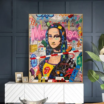 Vtipné Mona Lisa Graffiti, Street Art Plátno Maľovaní Plagátov a Vytlačí na Stenu Umenie Obrázok pre Obývacia Izba Domova