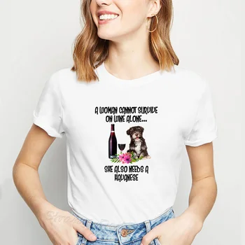 Vtipné Módne Ženy Tričko Žena Nemôže Prežiť Na Víno Sám Ona Tiež Potrebuje Havanese Žena T-shirt Tumblr Šaty, Topy Čaj
