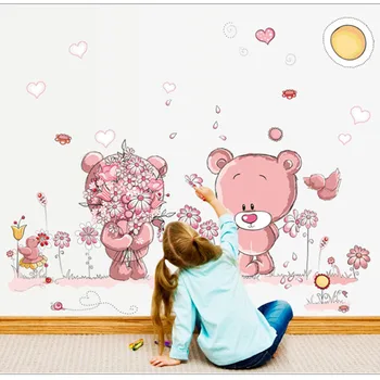 Vymeniteľné Veľké Veľkosti Vinyl na Stenu-Nálepky krásne Roztomilý Medveď Pre Deti Baby Dieťa Obývacia Izba Home Decor Art Nástenné Samolepiace