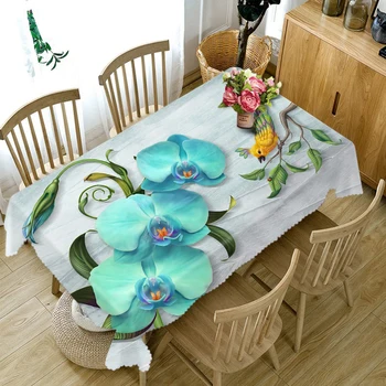 Vynikajúca 3d Okrúhly Obrus Blue Butterfly Orchidea Vzor Nepremokavé Zahustiť Bavlna Obdĺžnikový Stôl handričku na Svadbu, Výzdoba