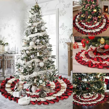 Vynikajúci Vianočný Stromček Sukne 116cm Vianočný Strom Dekorácie Rozstrapatené Dvojvrstvové Výbava Vianočný Strom Decor Červeno-Čierne Kockované