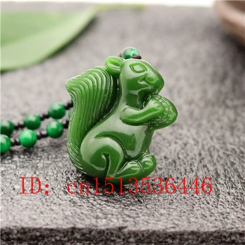 Vyrezávané Veverička Jade Prívesok Prírodné Čínske Zelené Korálky Náhrdelník Kúzlo Jadeite Módnu Šťastie, Amulet Dary
