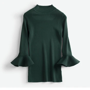 Vysoko elastická pletenej dámskej módy pulóver sveter motýľ 3quarter rukáv tmavo zelená 3color S/M/L