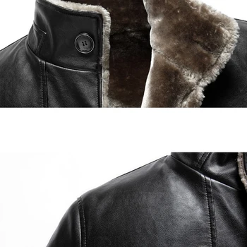 Vysoko Kvalitné Pánske Ovčej Kožušiny Zimné Kabáty Štýl Obchodné Muž Shearling Vlna Kožušiny, Kožená Bunda Ruskej Windbreaker Streetwear