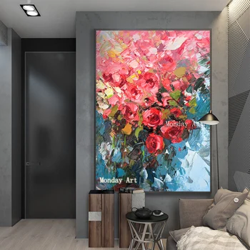 Vysoko kvalitný profesionálny umelec Ručné Krásny Farebný kvet Abstraktnú olejomaľbu domáce Dekorácie Abstraktné Maliarske Plátno