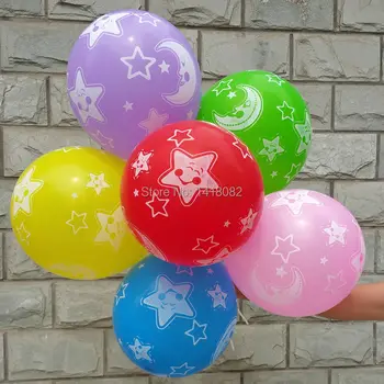 Vysoká Kvalita! 50pcs 2,8 g 12 palcový hviezdy, mesiac vytlačené latex hélium balóniky Deti Dieťa Narodeniny, Svadobné Party Dekor ruid balón