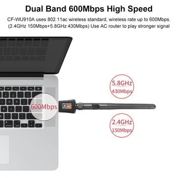 Vysoká kvalita 600Mbps Adaptéra Wifi Dual Band 2.4 G/5.8 G Adaptér Bezdrôtovej Siete 802.11 ac USB Wifi Adaptér pre Desktop/Laptop/PC