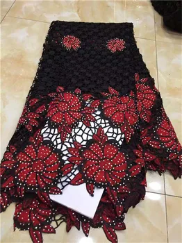 Vysoká Kvalita Afriky Čipky Textílie 2018 Najnovšie Afriky Guipure Čipky Červenej a čiernej farbe Farba Nigérijský Guipure Čipky Textílie