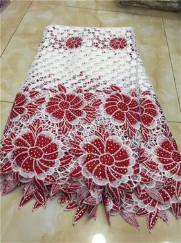 Vysoká Kvalita Afriky Čipky Textílie 2018 Najnovšie Afriky Guipure Čipky Červenej a čiernej farbe Farba Nigérijský Guipure Čipky Textílie