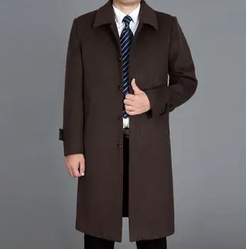Vysoká kvalita cashmere vlnené kabáty mens kabát ultra dlhé vrchné oblečenie plus veľkosť výkopu pánske zimné kabáty voľné čierna hnedá