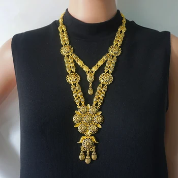 Vysoká Kvalita Dubaj Zlatá Farba Šperky Set Pre Ženy, Afriky Korálky Jewlery Módne Náhrdelníky Sady Visiace Náušnice Šperky