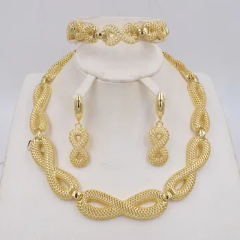Vysoká Kvalita Ltaly 750 Zlatá farba Šperky Set Pre Ženy, afriky korálky jewlery módny náhrdelník nastaviť náušnice šperky