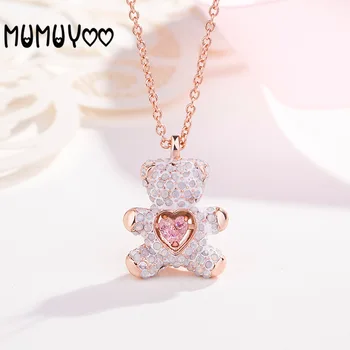 Vysoká kvalita roztomilé sladké romantické macko prívesok náhrdelník žena ružová láska crystal jednoduché a živé roztomilý ženské šperky