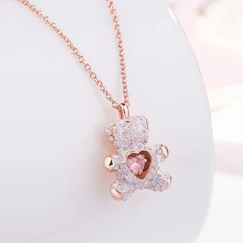 Vysoká kvalita roztomilé sladké romantické macko prívesok náhrdelník žena ružová láska crystal jednoduché a živé roztomilý ženské šperky