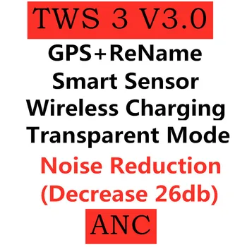 Vysoká kvalita TWS 3 V3.0 s Polohovacou Názov Zmeniť Inteligentný Senzor Bezdrôtové nabíjanie ANC Zníženie Hluku Transparentný režim