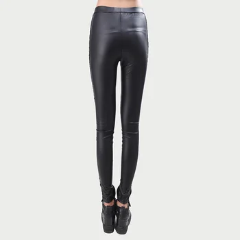 Vysoká Kvalita veľkoobchod Punk Black faux kožené gotický čipky Leginy ženy obväz čipky legíny lacné TEPLÉ nohavice nohavice