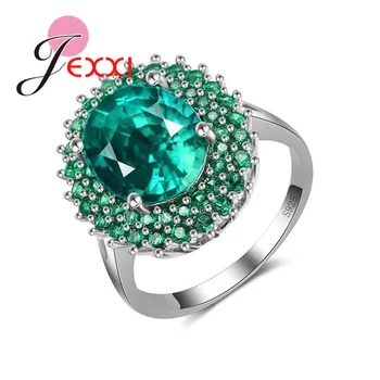 Vysoká Kvalita Veľkosti 6 7 8 9 10 925 Sterling Silver Krúžky Lesklé Zelené Drahokamu Šperky Pre Elegent Ženy Strany Darček