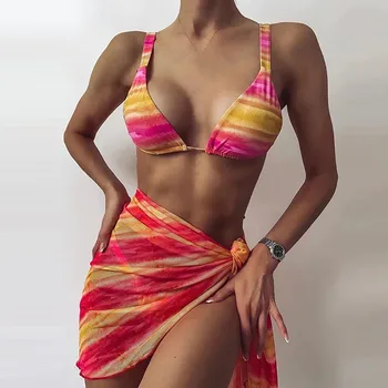 Vysoký Pás Bikiny Žien Bikini Tlače Nastaviť Plavky Tri Kus Vyplnené Podprsenka Plavky, plážové oblečenie Erotické Bikini Set Bikini 2021