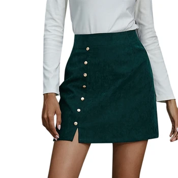 Vysoký Pás Nity Sukne Singel Svojim Predné Split Mini Sukne Pre Ženy, Punk Štýl 2020 Zimné Nové Módy Zelené Krátke Sukne