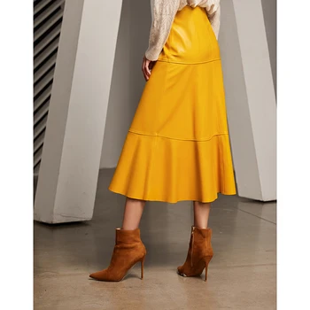 Vysoký Pás Reálne Ovčej Originálne Kožené Sukne Ženy Kvalitné Luxusné Dráhy Dizajnér 2020 Dlhé Elegantné Dámy Maxi Sukne