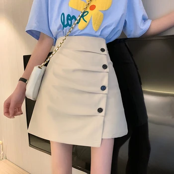 Vysoký pás ruched sukne ženy lete roku 2020 nový kórejský štýl package hip sukne predné tlačidlá sukne škole štýl