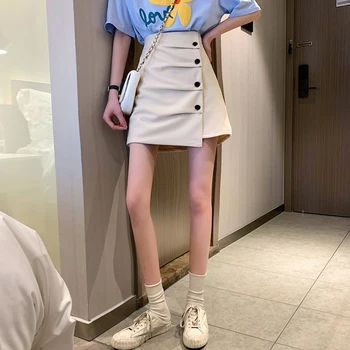 Vysoký pás ruched sukne ženy lete roku 2020 nový kórejský štýl package hip sukne predné tlačidlá sukne škole štýl
