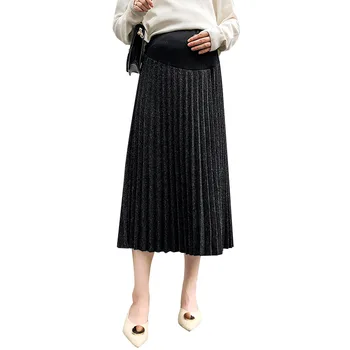 Vysoký Pás Skladaná Sukňa Materskej Oblečenie Pre Tehotné Ženy, Jeseň, Zima Sukne Klesnutie Brušnej Sukne Tehotenstva Oblečenie