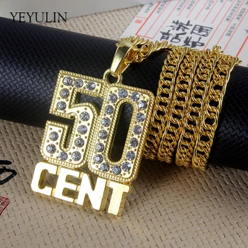 Vysoký Stupeň Plný Drahokamu 50 Cent Prívesok Náhrdelníky Dlho Kubánskej Reťazí Módny Náhrdelník Pre Unisex Hip Hop Šperky