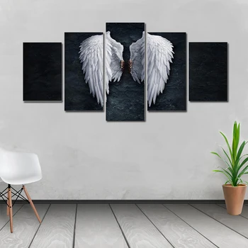 Vytlačené Maľovanie 5 Panelov Čierne Krídla Plátno, Vytlačí Modulárny Obrázok Wall Art Tlač Plagátov pre Obývacia Izba Dekorácie Č Rámovanie