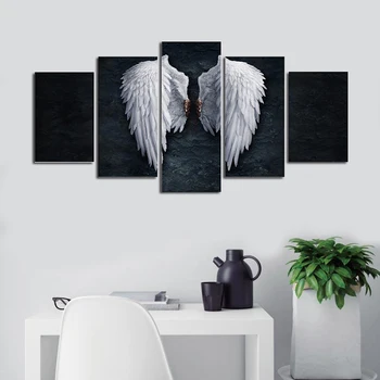 Vytlačené Maľovanie 5 Panelov Čierne Krídla Plátno, Vytlačí Modulárny Obrázok Wall Art Tlač Plagátov pre Obývacia Izba Dekorácie Č Rámovanie