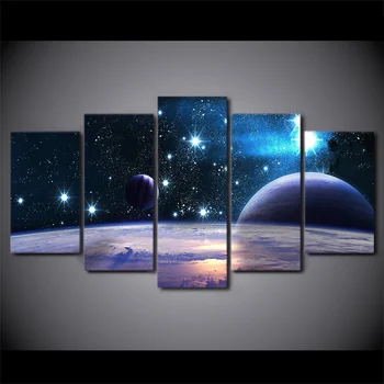 Vytlačené plátno HD Vesmíru Galaxy 5 Panel Odraz Priestor Planéty Modulárny Obrázok Domov Zdobia Plagát Vytlačí na Stenu Umenie Maľba