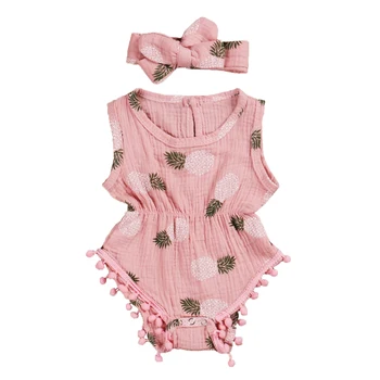Vytlačené Pás Loptu Romper Batoľa Detský Oblečenie Dojčatá Romper Jumpsuit Baby Girl Strapec Kombinézu Sunsuit Oblečenie 2KS