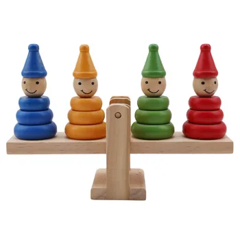 Vyváženie Hry Deti Raného Vzdelávania Hračka Darčeky Pre Deti Drevený Pajác Rainbow Stacker Hojdačka Balance Rozsahu Palube