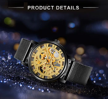 VÍŤAZ Automatické Hodinky Mužov Ultra Tenký Zlatý Oka Popruh Top Značky Luxusný Klasický Rezbárstvo Kostra Mechanické Unisex Náramkové hodinky