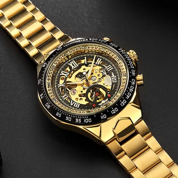 VÍŤAZ Muži Automatické Mechanické Hodinky Módne Kostra Samostatne Vinutia Hodinky pánske Luxusné Zlaté Náramkové hodinky Muž Nepremokavé Hodiny