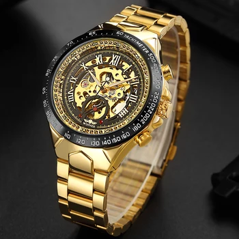 VÍŤAZ Muži Automatické Mechanické Hodinky Módne Kostra Samostatne Vinutia Hodinky pánske Luxusné Zlaté Náramkové hodinky Muž Nepremokavé Hodiny