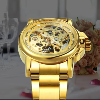 VÍŤAZ Oficiálne Zlaté Ženy, Luxusné Hodinky Elegantné Automatické Mechanické Náramkové hodinky z Nerezovej Ocele, Remienok Crystal Hodiny Dievčatá 2020