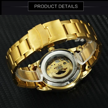VÍŤAZ Úradný Kráľovský Automatické Mechanické Hodinky Mužov Zlaté Nerezová Oceľ Remienok Kostra Dial Módneho priemyslu náramkové hodinky