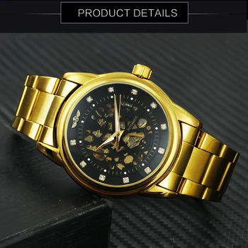 VÍŤAZ Úradný Kráľovský Automatické Mechanické Hodinky Mužov Zlaté Nerezová Oceľ Remienok Kostra Dial Módneho priemyslu náramkové hodinky