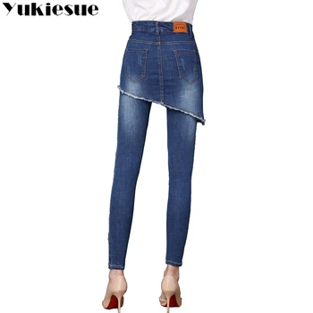 Výšivky džínsy žena 2017 vysokej wasit vintage denim džínsy žena chudá dlho ceruzka nohavice, sukne džínsy ženy plus veľkosť