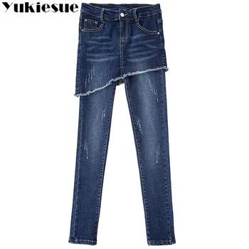 Výšivky džínsy žena 2017 vysokej wasit vintage denim džínsy žena chudá dlho ceruzka nohavice, sukne džínsy ženy plus veľkosť
