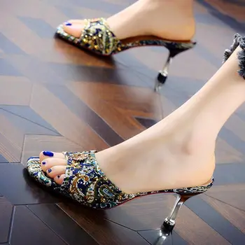 Výšivky Lete Ženy Vysoké Podpätky Sandále Open-toepeep Vysoké Podpätky Dámy Sandále Osobné Drahokamu Stiletto Sandále