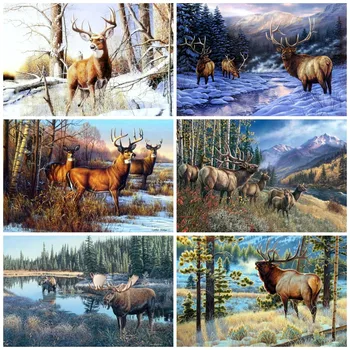 Výšivky Počíta Cross Stitch Súpravy na Vyšívanie - Remeslá 14 ct DMC Farba DIY Arts Ručné Decor - Jeleň Elk Moose