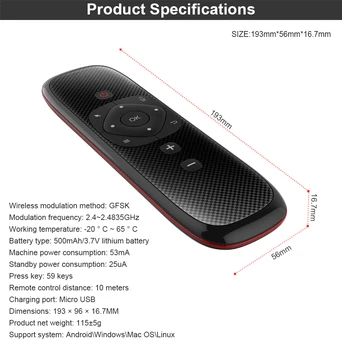 W2 Hlas, Diaľkové Ovládanie 2.4 G Bezdrôtová Klávesnica Vzduchu Myši IČ Vzdelávania Mikrofón Gyroskop pre Android TV Box H96 MAX X3 X88 Pro